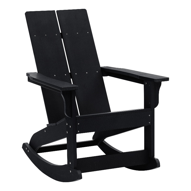 Modern 2-Slat Adirondack Poly Resin Rocking Chair for Indoor/Outdoor Use - Black