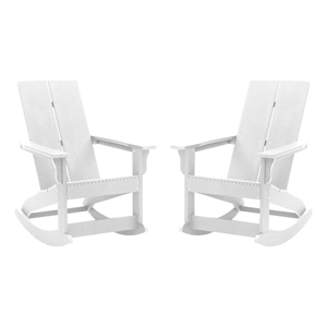 Indoor/Outdoor modern 2-Slat Adirondack Poly Resin Rockers in White - Set of 2