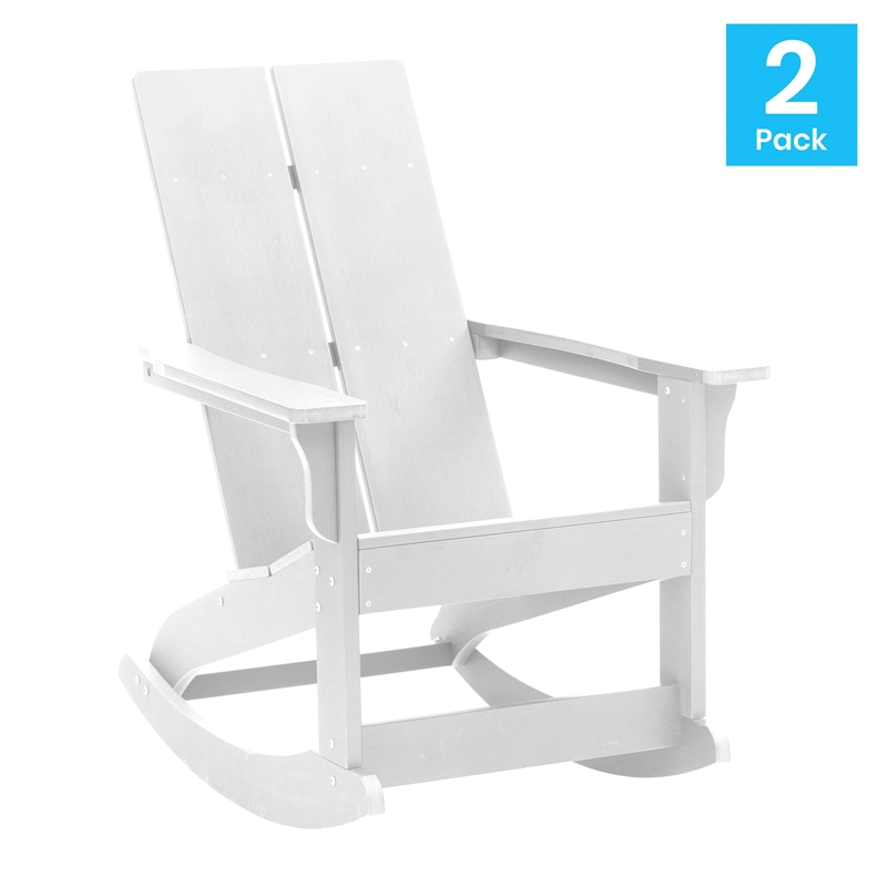 Indoor/Outdoor modern 2-Slat Adirondack Poly Resin Rockers in White - Set of 2