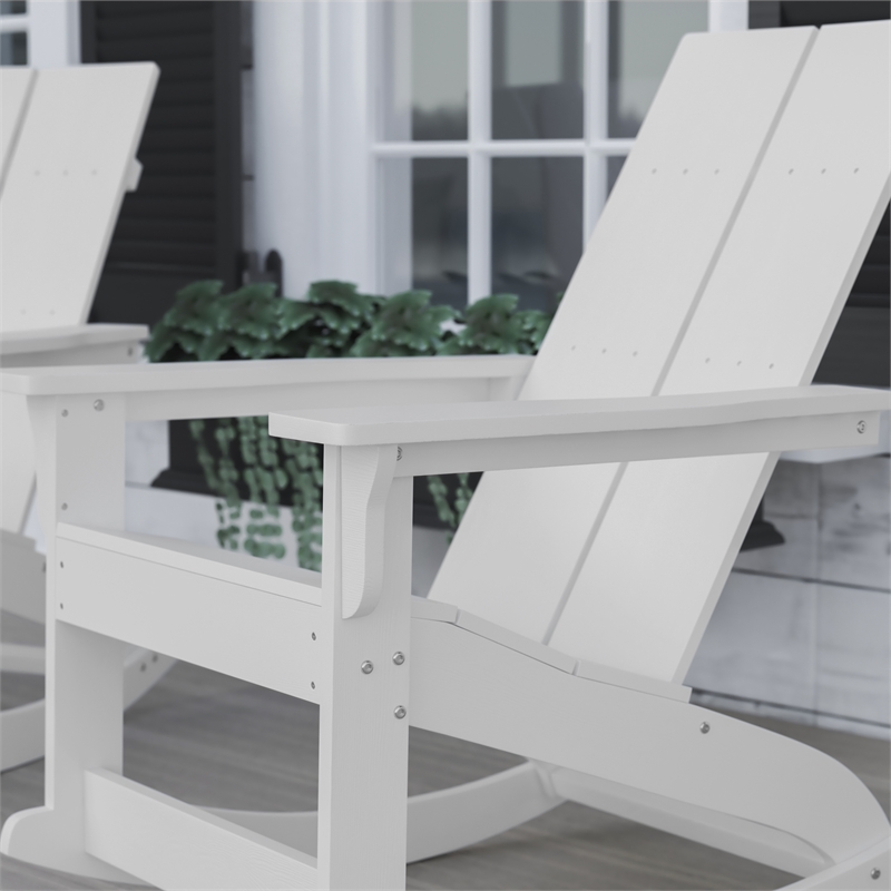 Indoor/Outdoor modern 2-Slat Adirondack Poly Resin Rockers in White - Set of 2