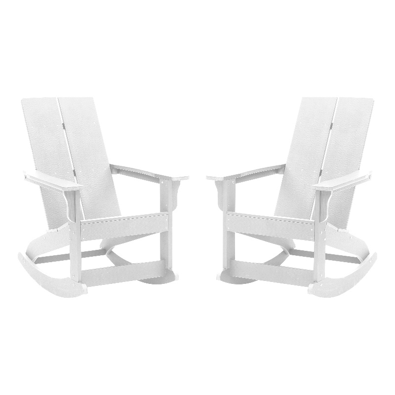 Indoor/Outdoor modern 2-Slat Adirondack Poly Resin Rockers in White - Set of 2