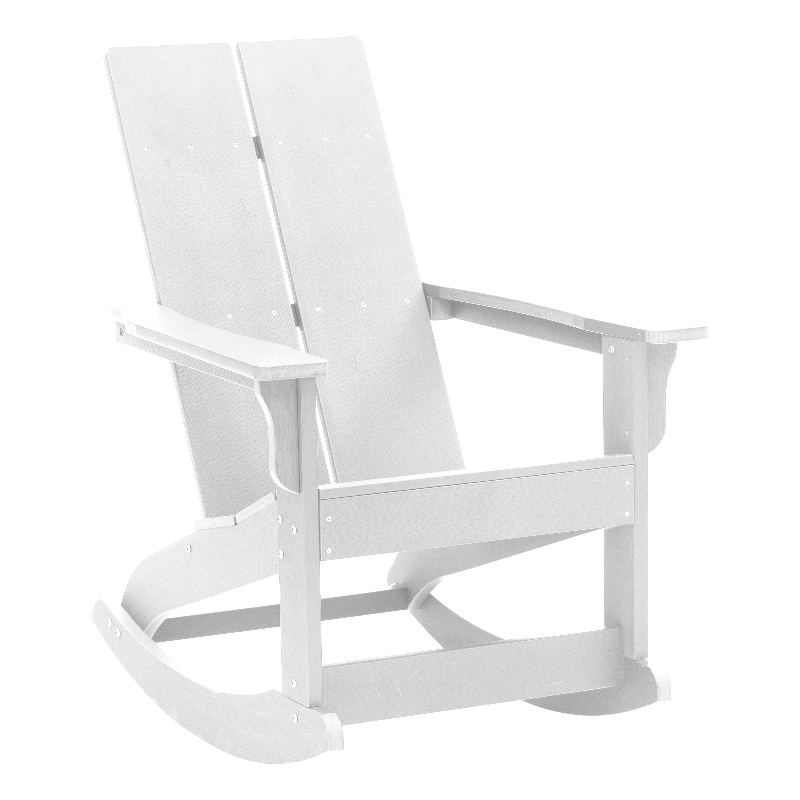 Modern 2-Slat Adirondack Poly Resin Rocking Chair for Indoor/Outdoor Use - White