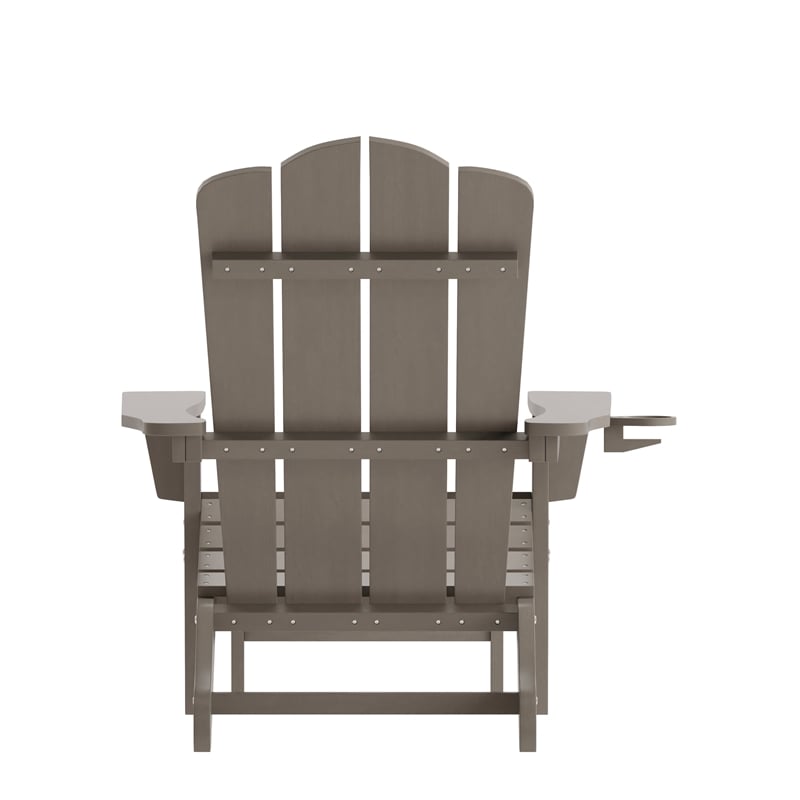 Commercial All-Weather Adirondack Chair with Pullout Ottoman & Cupholder - Brown