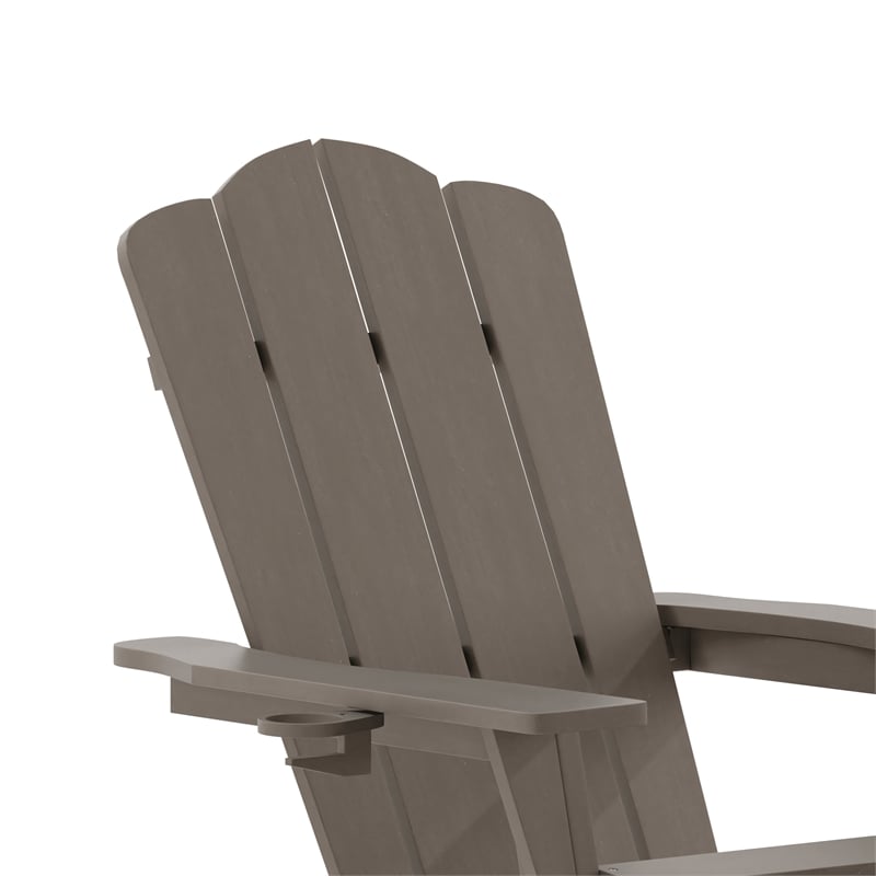 Commercial All-Weather Adirondack Chair with Pullout Ottoman & Cupholder - Brown