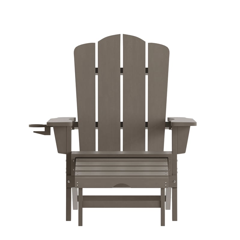 Commercial All-Weather Adirondack Chair with Pullout Ottoman & Cupholder - Brown