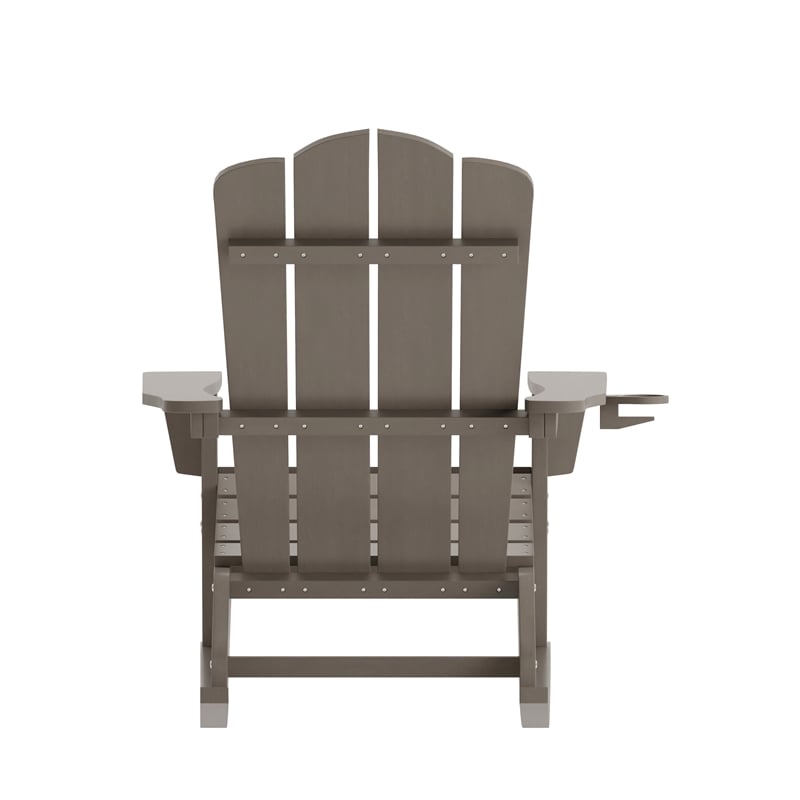 Commercial All-Weather Rocking Adirondack Chair with Swiveling Cupholder - Brown