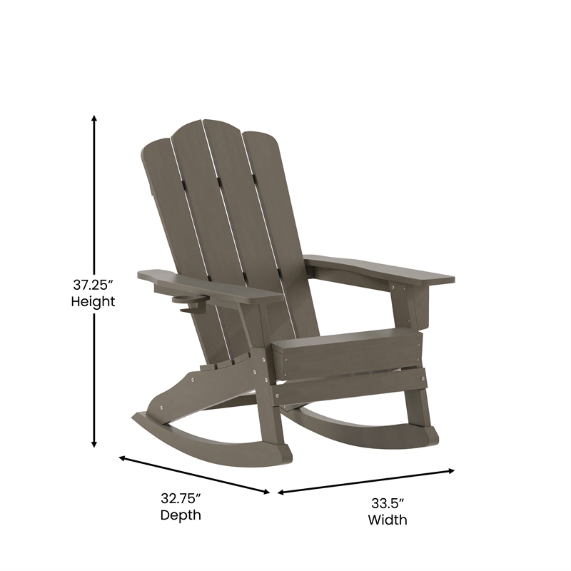 Commercial All-Weather Rocking Adirondack Chair with Swiveling Cupholder - Brown
