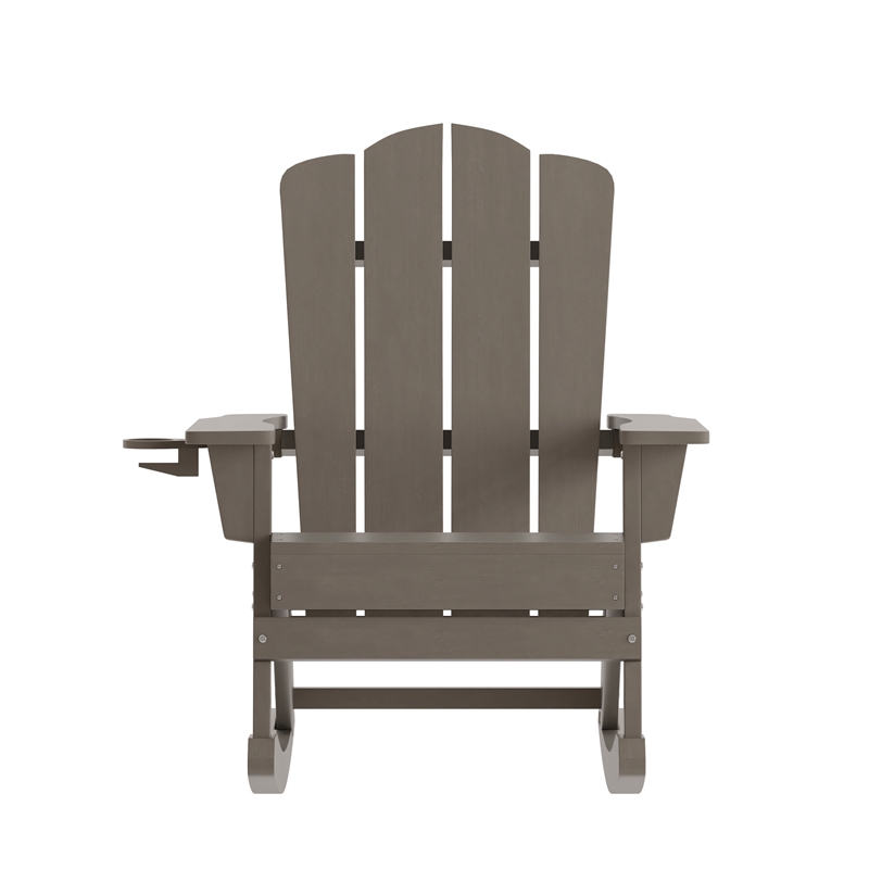 Commercial All-Weather Rocking Adirondack Chair with Swiveling Cupholder - Brown