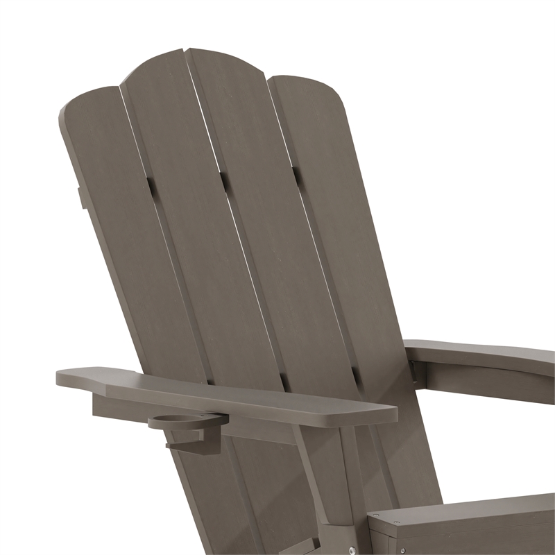 Commercial All-Weather Rocking Adirondack Chair with Swiveling Cupholder - Brown