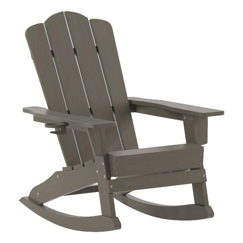 Commercial All-Weather Rocking Adirondack Chair with Swiveling Cupholder - Brown