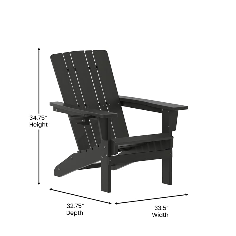 Commercial Grade All-Weather Adirondack Chair with Swiveling Cupholder - Black