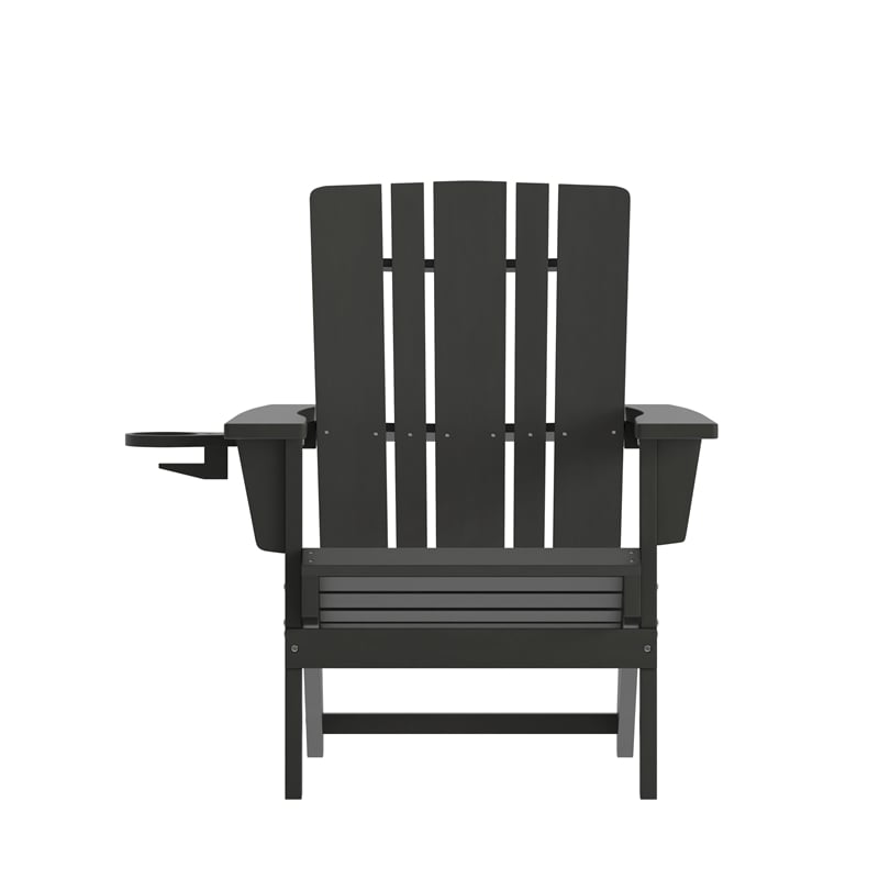 Commercial Grade All-Weather Adirondack Chair with Swiveling Cupholder - Black