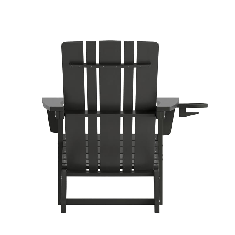 Commercial Grade All-Weather Adirondack Chair with Swiveling Cupholder - Black