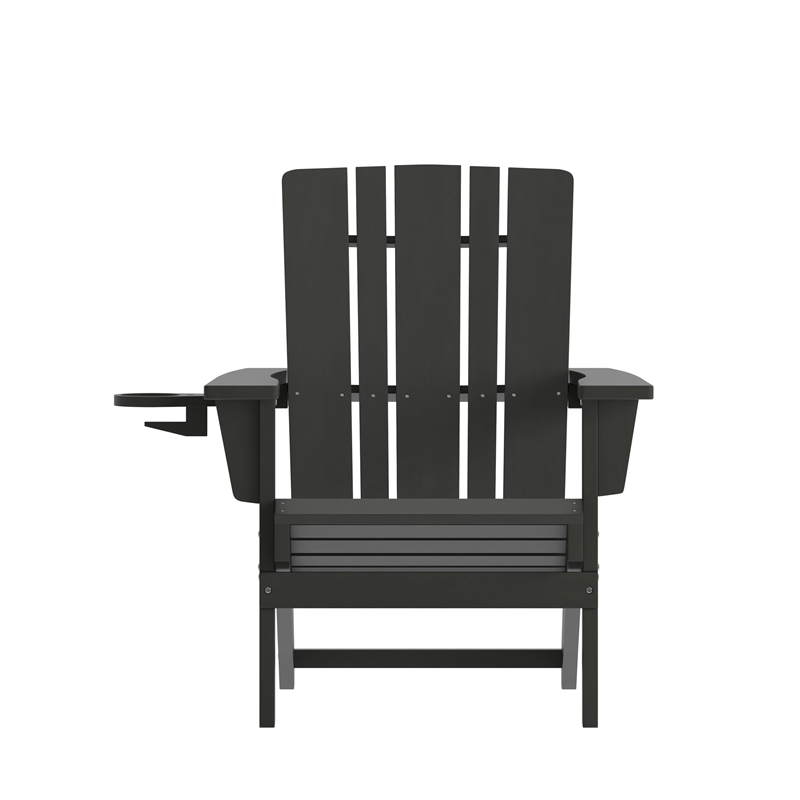 Commercial Grade All-Weather Adirondack Chair with Swiveling Cupholder - Black