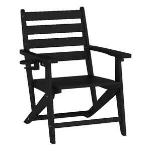 All-Weather Commercial Adirondack Dining Chair with Fold Out Cupholder - Black