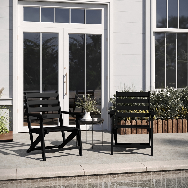 All-Weather Commercial Adirondack Dining Chair with Fold Out Cupholder - Black