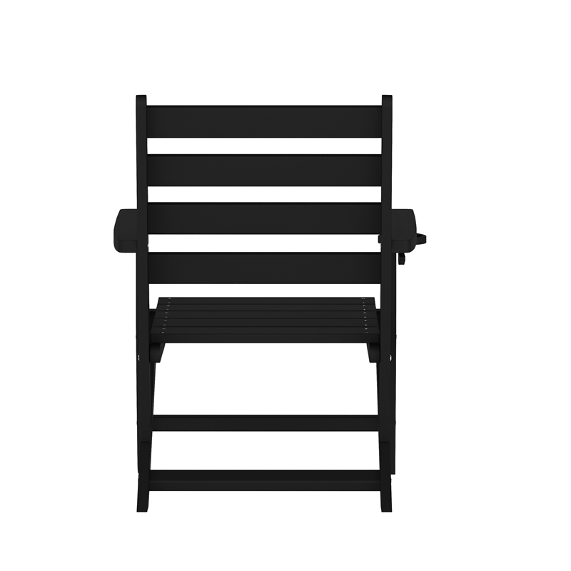 All-Weather Commercial Adirondack Dining Chair with Fold Out Cupholder - Black
