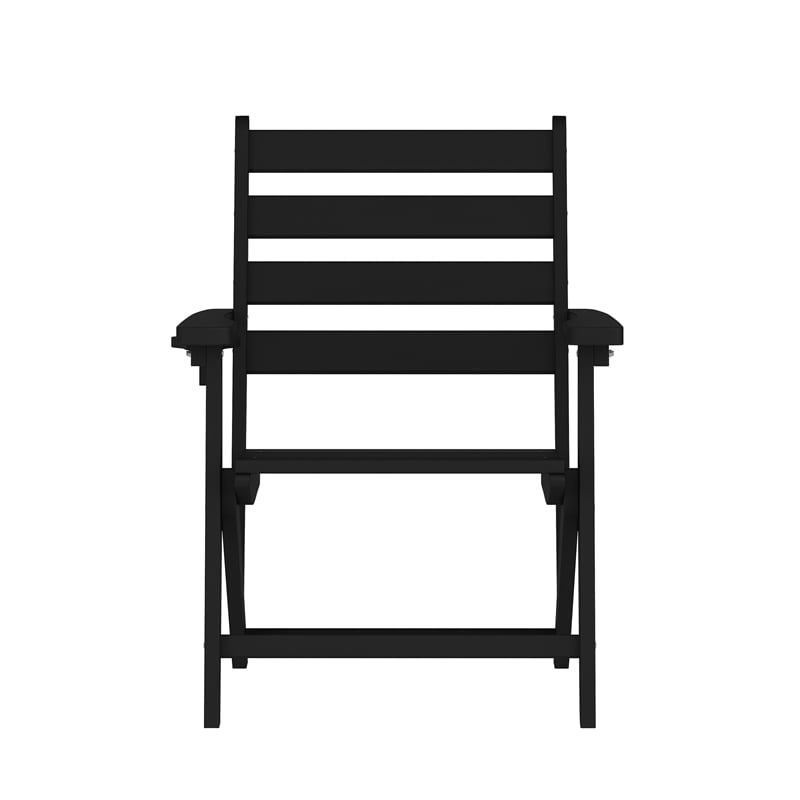 All-Weather Commercial Adirondack Dining Chair with Fold Out Cupholder - Black