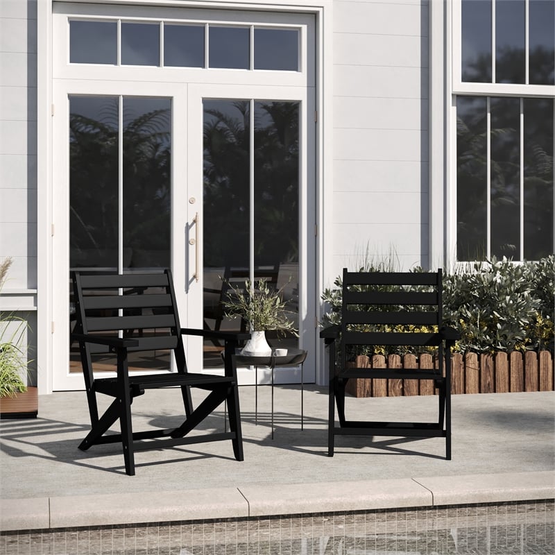 All-Weather Commercial Adirondack Dining Chair with Fold Out Cupholder - Black