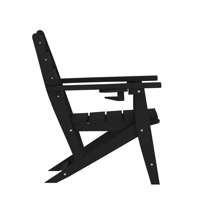 All-Weather Commercial Adirondack Dining Chair with Fold Out Cupholder - Black