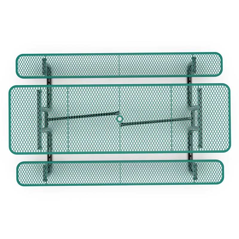 Commercial 8' Rectangular Expanded Mesh Metal Picnic Table with Anchors - Green