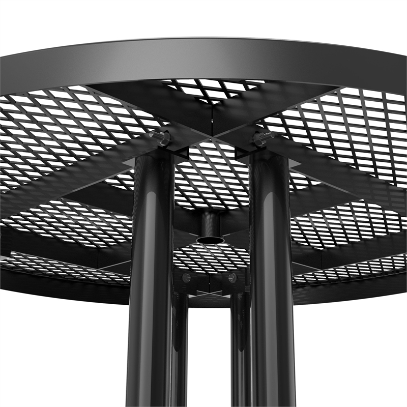 Commercial Grade 46 Inch Round Expanded Mesh Metal Outdoor Picnic Table - Black
