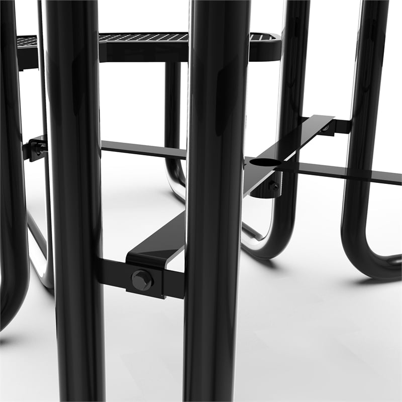 Commercial Grade 46 Inch Round Expanded Mesh Metal Outdoor Picnic Table - Black