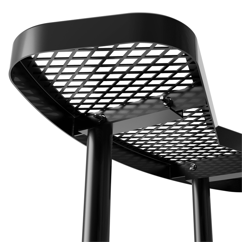 Commercial Grade 46 Inch Round Expanded Mesh Metal Outdoor Picnic Table - Black