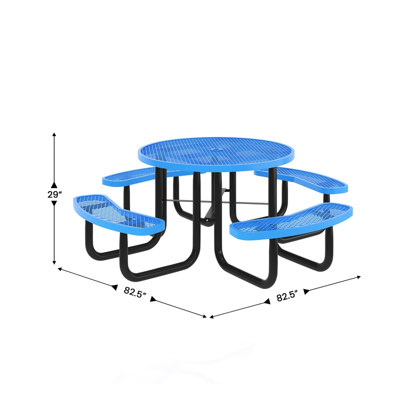 Commercial Grade 46 Inch Round Expanded Mesh Metal Outdoor Picnic Table - Blue