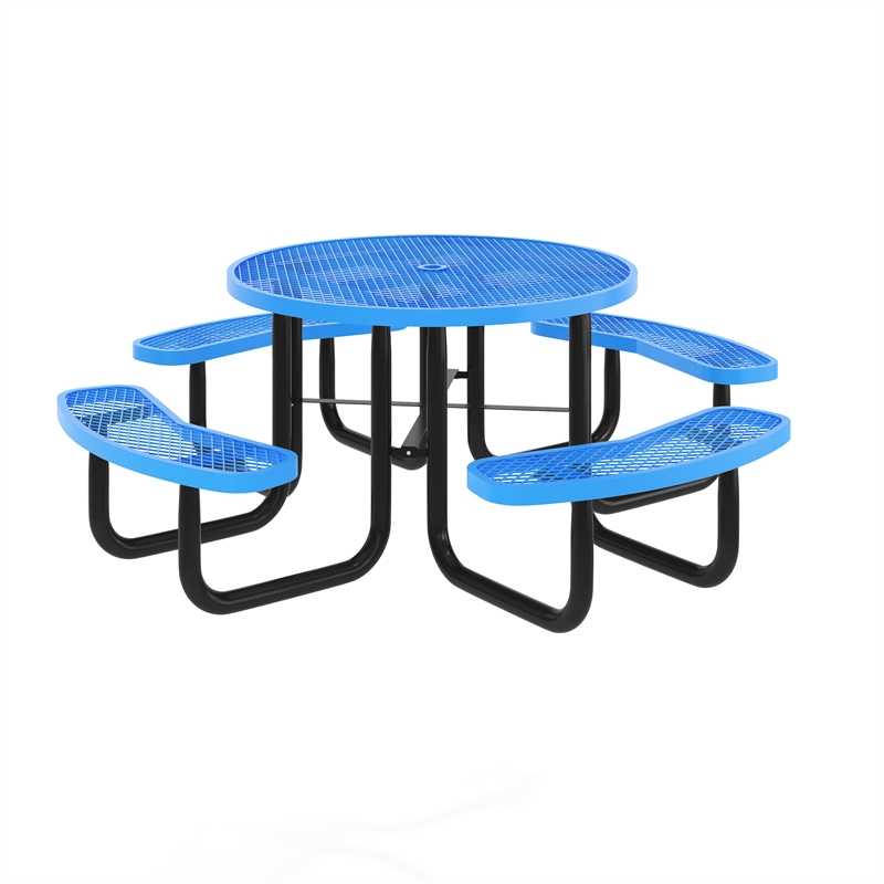 Commercial Grade 46 Inch Round Expanded Mesh Metal Outdoor Picnic Table - Blue