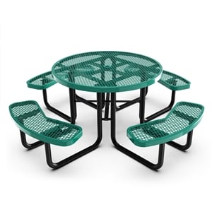 Commercial Grade 46 Inch Round Expanded Mesh Metal Outdoor Picnic Table - Green