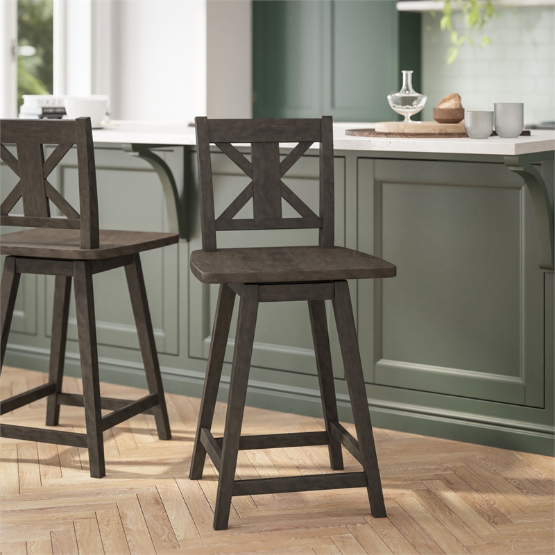 Commercial 360 Swivel Wood Counter Height Stool in Gray Wash Walnut