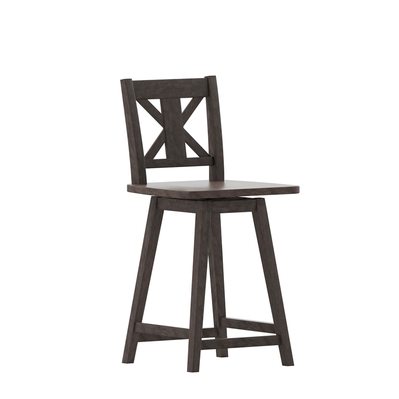 Commercial 360 Swivel Wood Counter Height Stool in Gray Wash Walnut