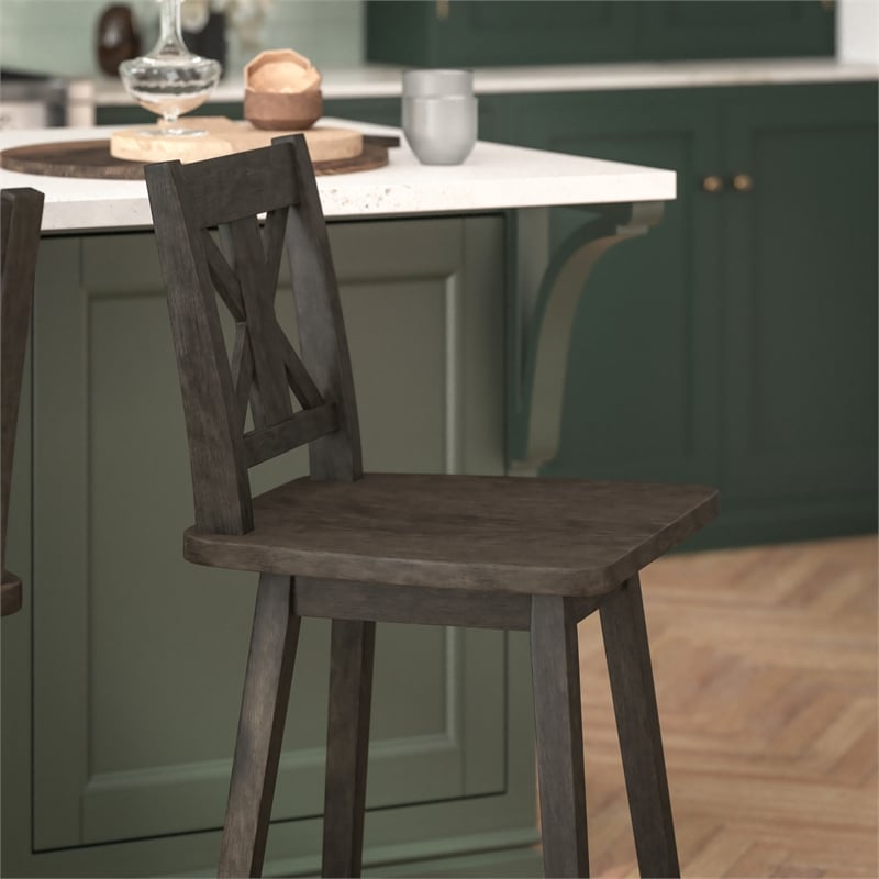Commercial 360 Swivel Wood Counter Height Stool in Gray Wash Walnut