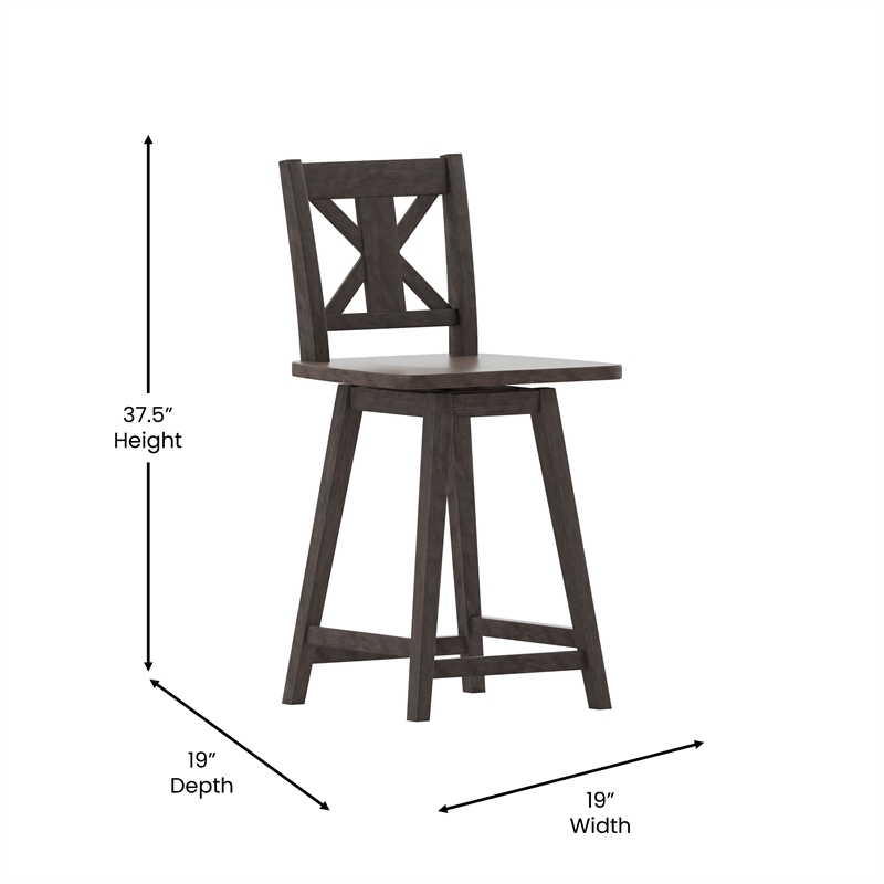 Commercial 360 Swivel Wood Counter Height Stool in Gray Wash Walnut