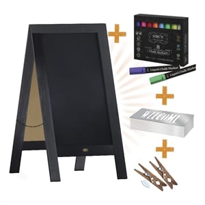 Black Wood A-Frame Magnetic Chalkboard Set-Markers Stencils and Magnets