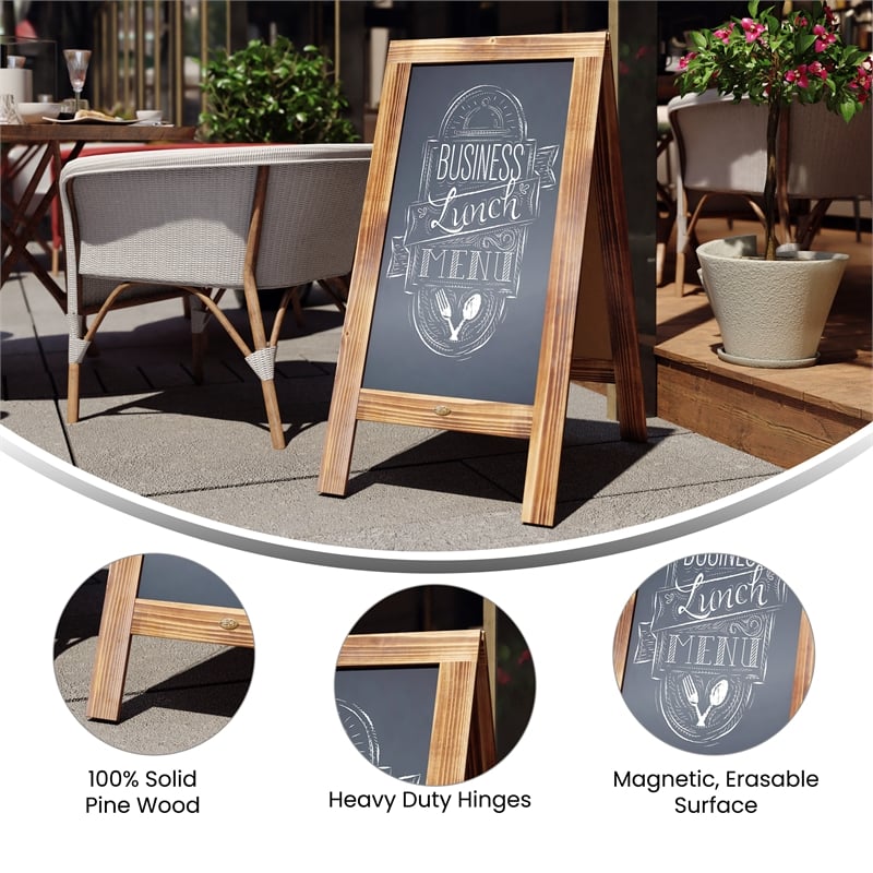 Indoor/Outdoor 40x20 Freestanding Rustic Brown Wood A-Frame Magnetic Chalkboard