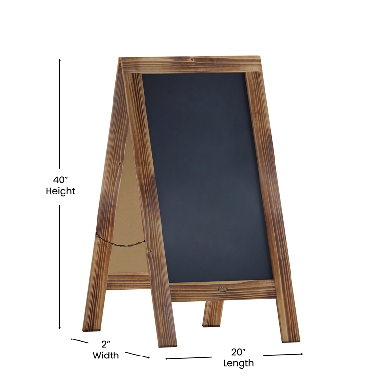 Indoor/Outdoor 40x20 Freestanding Rustic Brown Wood A-Frame Magnetic Chalkboard