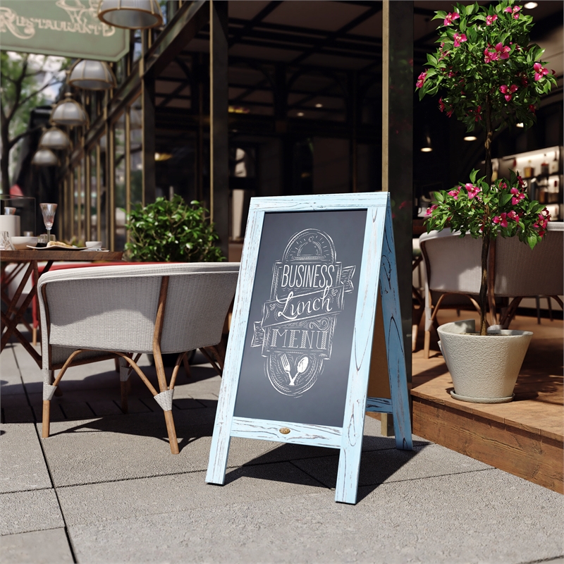 Indoor/Outdoor 40x20 Freestanding Robin Blue Wood A-Frame Magnetic Chalkboard