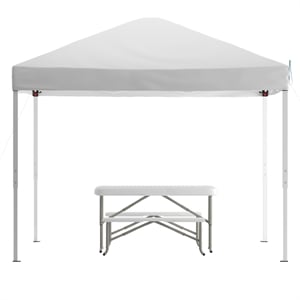 10' x 10' White Pop Up Canopy with Carry Bag and Folding Table with Benches Set