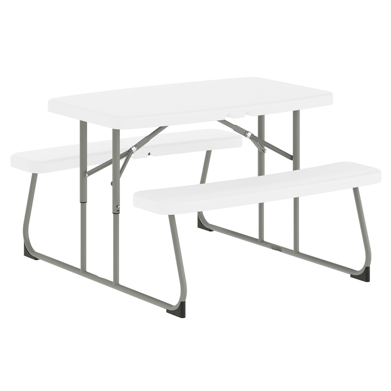 Indoor/Outdoor Commercial Grade Kids White Folding Picnic Table with Benches