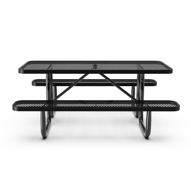 Commercial Grade 6' Rectangular Expanded Mesh Metal Outdoor Picnic Table - Black