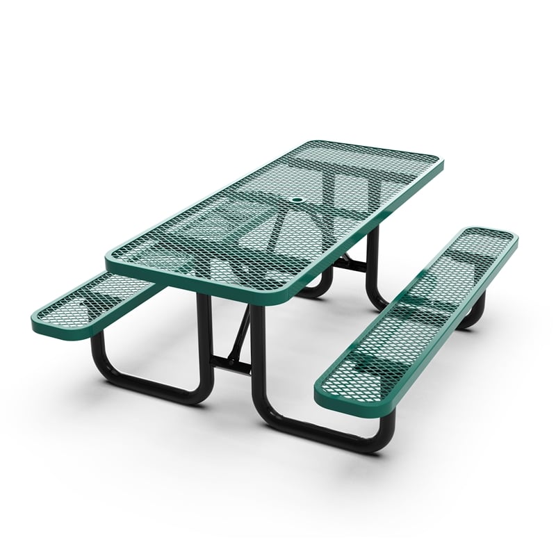 Commercial Grade 6' Rectangular Expanded Mesh Metal Outdoor Picnic Table - Green