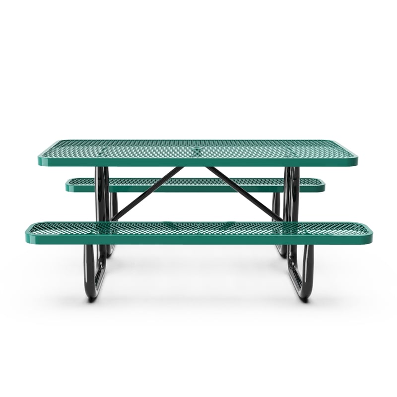 Commercial Grade 6' Rectangular Expanded Mesh Metal Outdoor Picnic Table - Green