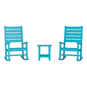 3pc Commercial Indoor/Outdoor Set with 2 Rocking Chairs and End Table in Blue
