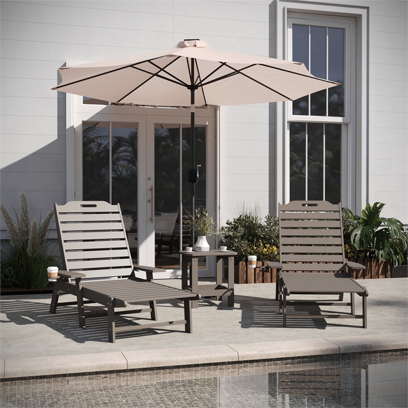 3pc Commercial Indoor/Outdoor Adirondack Set with 2 Loungers Side Table - Brown