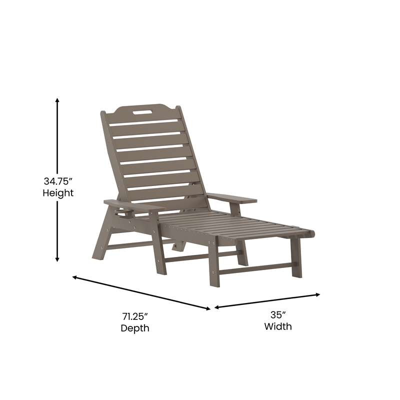 3pc Commercial Indoor/Outdoor Adirondack Set with 2 Loungers Side Table - Brown