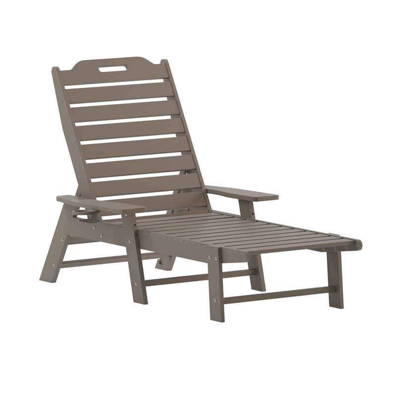 3pc Commercial Indoor/Outdoor Adirondack Set with 2 Loungers Side Table - Brown