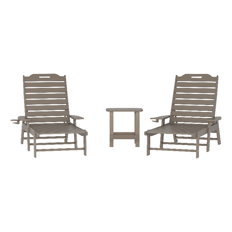 3pc Commercial Indoor/Outdoor Adirondack Set with 2 Loungers Side Table - Brown