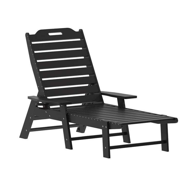 3pc Commercial Indoor/Outdoor Adirondack Set with 2 Loungers Side Table - Black